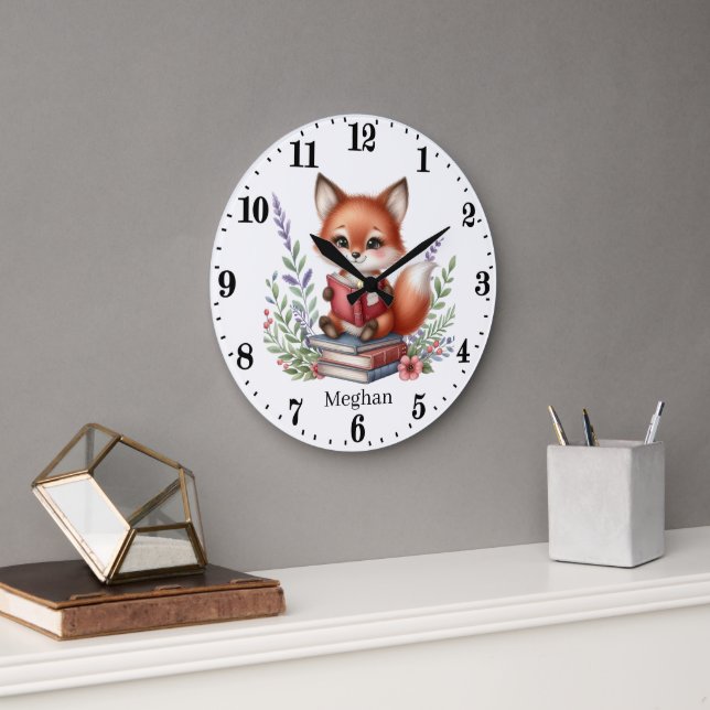 Grande Horloge Ronde Ajouter le texte fox lecture amoureux (Bureau)