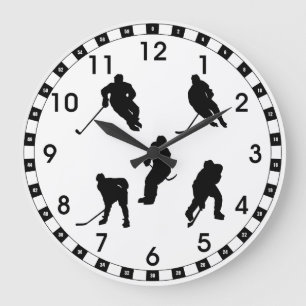Grande Horloge Ronde Ajouter votre Motif de hockey couleur d'équipe