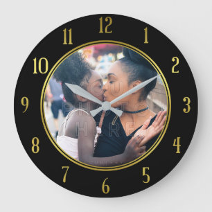 Grande Horloge Ronde Ajoutez votre noir personnalisé d'or de la photo  