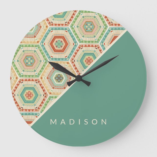 Grande Horloge Ronde Ajoutez votre nom | Motif de l'Hexagon du sud-oues (Recto)