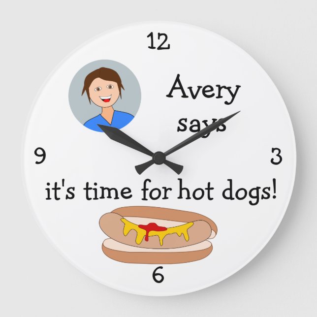 Grande Horloge Ronde Ajoutez votre photo : 'Time for Hot Dogs' (Recto)