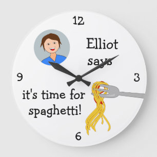 Grande Horloge Ronde Ajoutez votre photo : 'Time for Spaghetti'