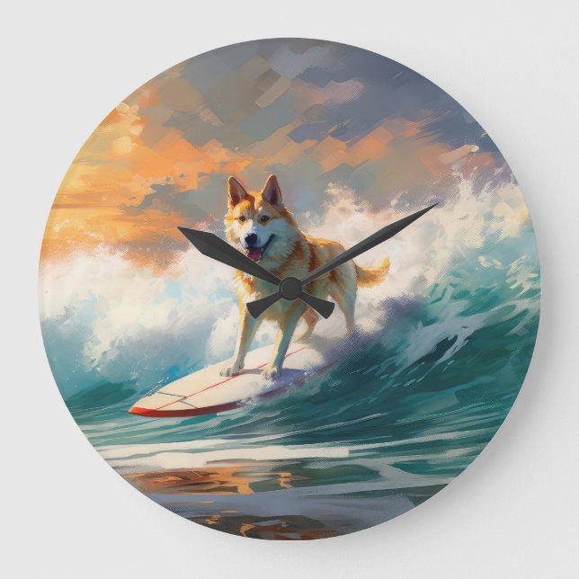 Grande Horloge Ronde Akita Beach Surf Peinture (Recto)