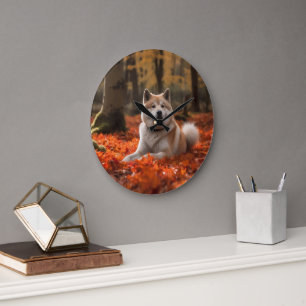Grande Horloge Ronde Akita en automne Feuilles automne s'inspire