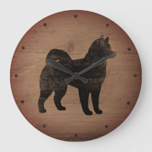Grande Horloge Ronde Alaskan Malamute Silhouette rustique