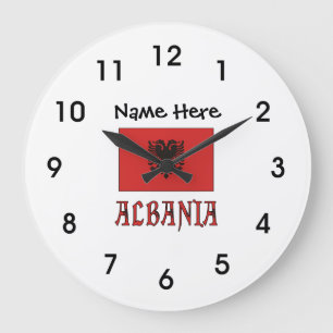 Grande Horloge Ronde Albania et Albanian Flag with Your Name Large Clo