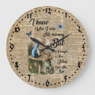 Grande Horloge Ronde Alice au pays des merveilles Citation Dictionnaire