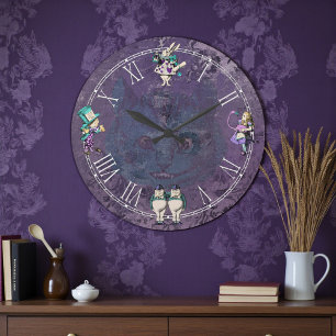 Grande Horloge Ronde Alice sombre merveilleux monde profond pourpre