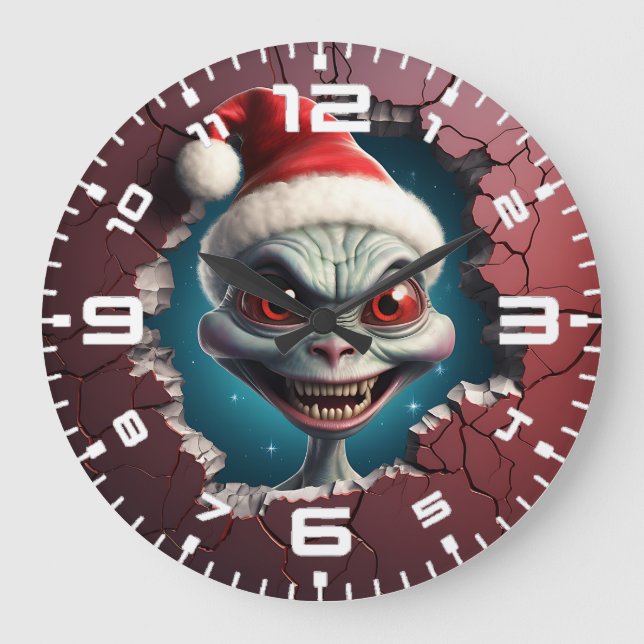 Grande Horloge Ronde alien 3D Christmas Mars Père Noël (Recto)