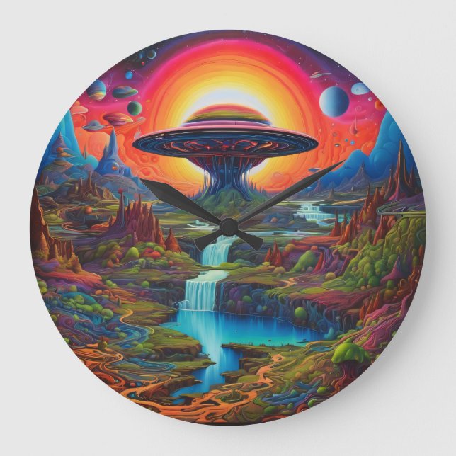 Grande Horloge Ronde Alien de rêve psychédélique (Recto)