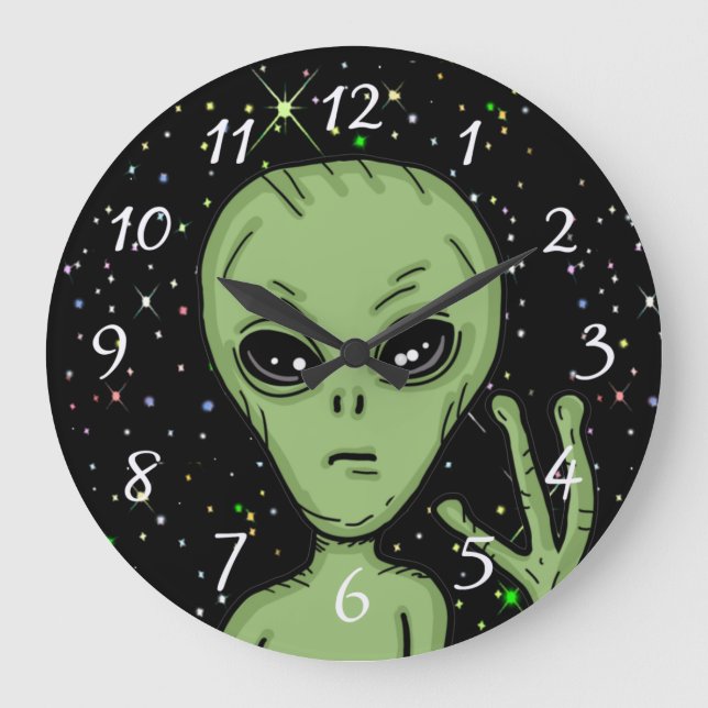 Grande Horloge Ronde Alien Grey Starry Arrière - plan Espace extra-atmo (Recto)