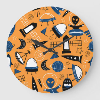 Grande Horloge Ronde Alien OVNI, vaisseaux spatiaux, motif pour enfants
