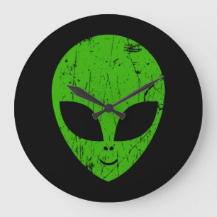 Grande Horloge Ronde alien vert tête pour science-fiction extraterrest