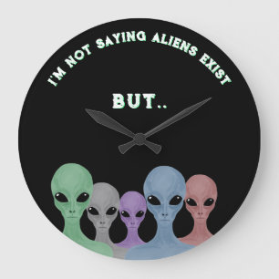 Grande Horloge Ronde Aliens multicolores dessinés à la main de manière