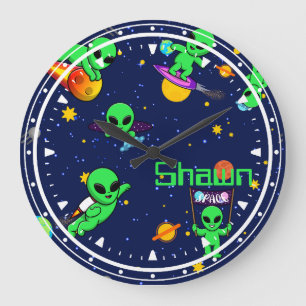 Grande Horloge Ronde Aliens personnalisés dans l'espace