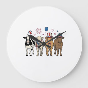 Grande Horloge Ronde Alignement de vaches patriotiques dessin de t-shir