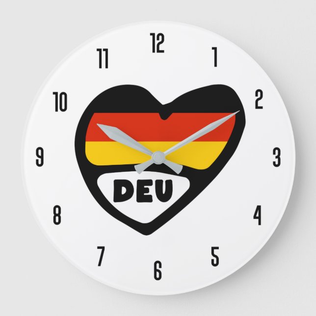 Grande Horloge Ronde Allemagne Code pays DEU Coeur Drapeau (Recto)