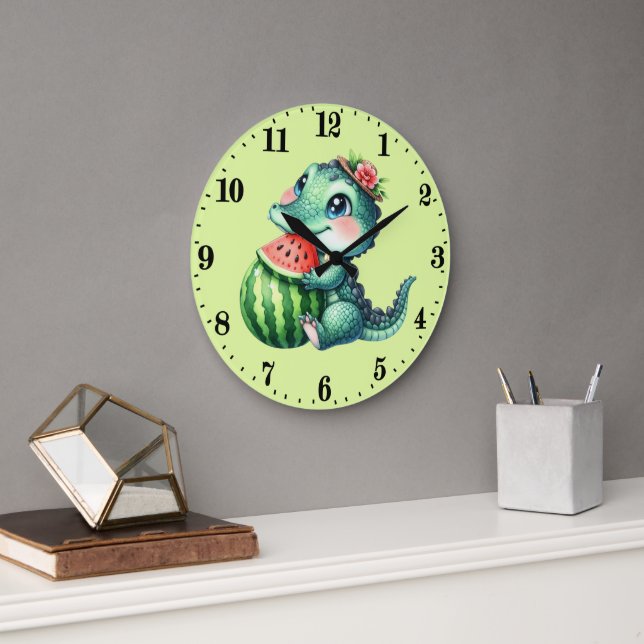 Grande Horloge Ronde Alligator amateurs de pastèque mignons (Bureau)