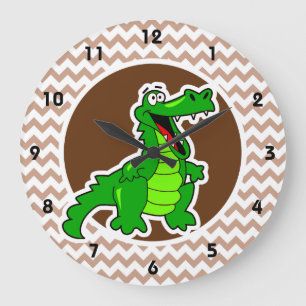 Grande Horloge Ronde Alligator ; Brown Chevron