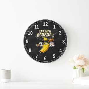 Grande Horloge Ronde Allons Bananes Baseball Rétro Banane Drôle