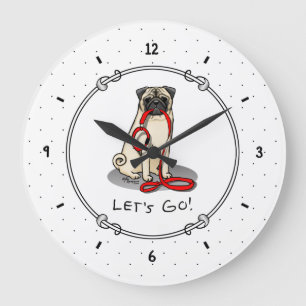 Grande Horloge Ronde Allons-y ! (marcher) Chien Carlin (pâle) Lèc mou