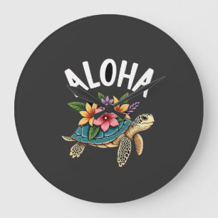 Grande Horloge Ronde Aloha Hawaii Chemise Hawaïenne Tortue Hibiscus Enf