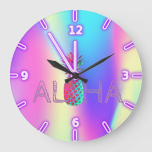 Grande Horloge Ronde Aloha Hawaiian Ananas Holographique