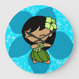 Grande Horloge Ronde Aloha Honeys Hibiscus hawaïen Vintage Hula Girl