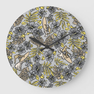 Grande Horloge Ronde Aloha Patchwork Imprimés tropicaux hawaïens - Neut