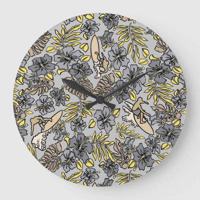 Grande Horloge Ronde Aloha Patchwork Imprimés tropicaux hawaïens - Neut (Recto)