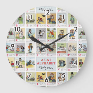 Grande Horloge Ronde Alphabet de chat, Louis Wain