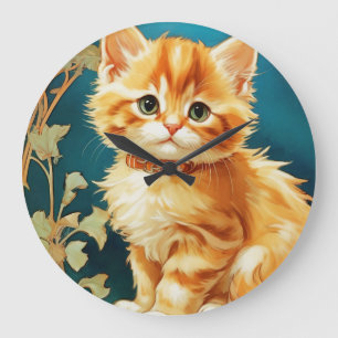 Grande Horloge Ronde Alphonse Mucha Art Nouveau Chat