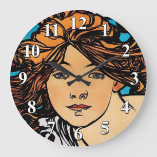 Grande Horloge Ronde Alphonse Mucha - Cycles Perfecta Art Nouveau Rétro