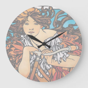 Grande Horloge Ronde Alphonse Mucha - Cycles Perfecta Retro Art Nouveau