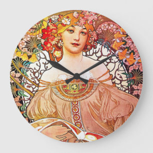 Grande Horloge Ronde Alphonse Mucha Daydream Floral Vintage Art Nouveau