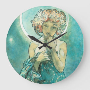 Grande Horloge Ronde Alphonse Mucha Lune Clair De Lune Art Nouveau