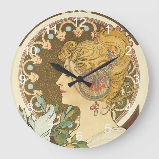 Grande Horloge Ronde Alphonse Mucha Peinture (Recto)