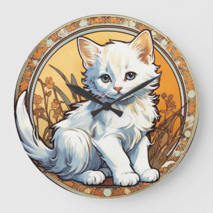 Grande Horloge Ronde Alphonse Mucha Style Chat