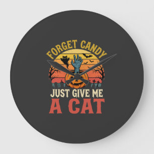 Grande Horloge Ronde Amateur de chat Halloween oubliez les bonbons Grap