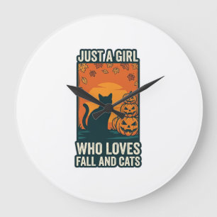 Grande Horloge Ronde Amateur de chat juste une fille qui aime l'automne