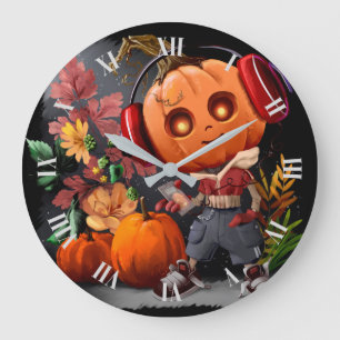 Grande Horloge Ronde Amateur de musique citrouille Halloween
