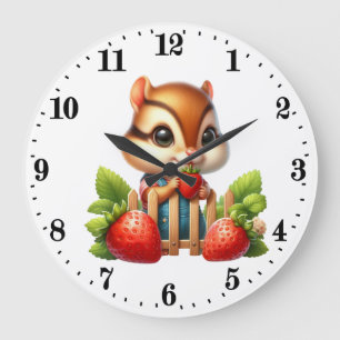 Grande Horloge Ronde Amateurs de chipmunk à la fraise mignonne