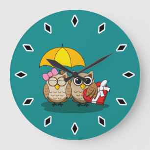Grande Horloge Ronde Amateurs de chouette avec parapluie et boîte de ch