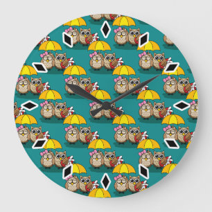 Grande Horloge Ronde Amateurs de chouette avec parapluie et boîte de ch