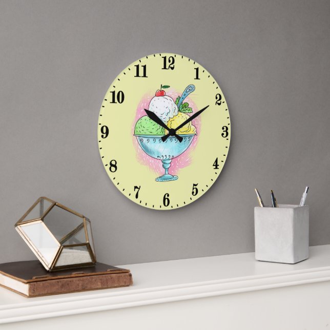 Grande Horloge Ronde Amateurs de glaces mignonnes (Bureau)