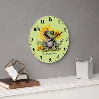 Grande Horloge Ronde Amateurs de grenouilles coupées ajouter le nom