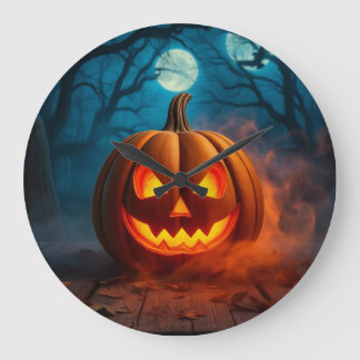Grande Horloge Ronde Amazing Lava-Glow Pumpkin Halloween Clock