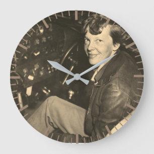Grande Horloge Ronde Amelia Earhart Avion Photo Cockpit 1937