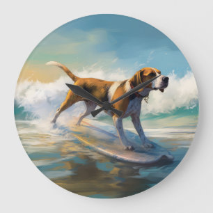 Grande Horloge Ronde American Engligh Foxhound Beach Surfing Paining