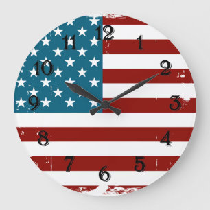 Grande Horloge Ronde American Flag étoiles rayures rouge blanc bleu